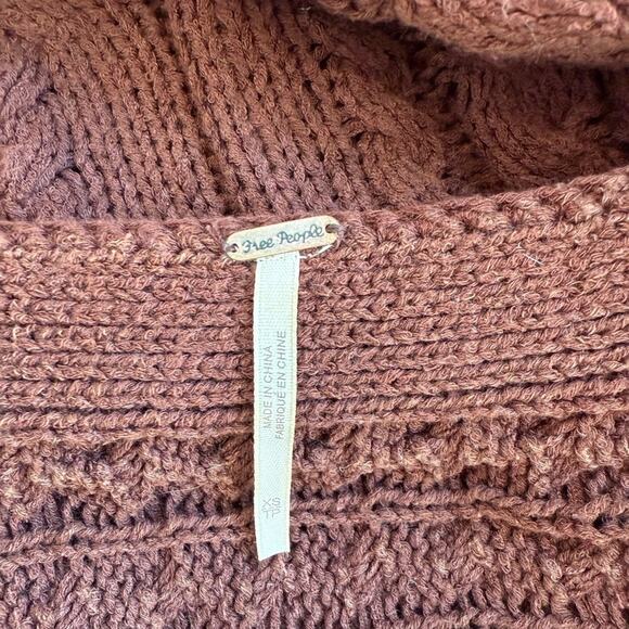 FREE PEOPLE TWISTED REALITY SWEATER MINI DRESS SLOUCHY CABLEKNIT BROWN XS - Picture 5 of 8